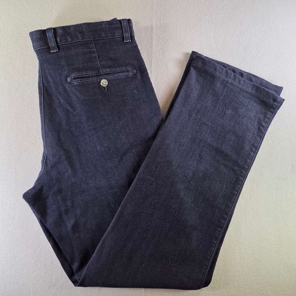 Paul Fredrick Tailored Fit Dark Wash Indigo Denim Trousers 34x33 Straight Leg
